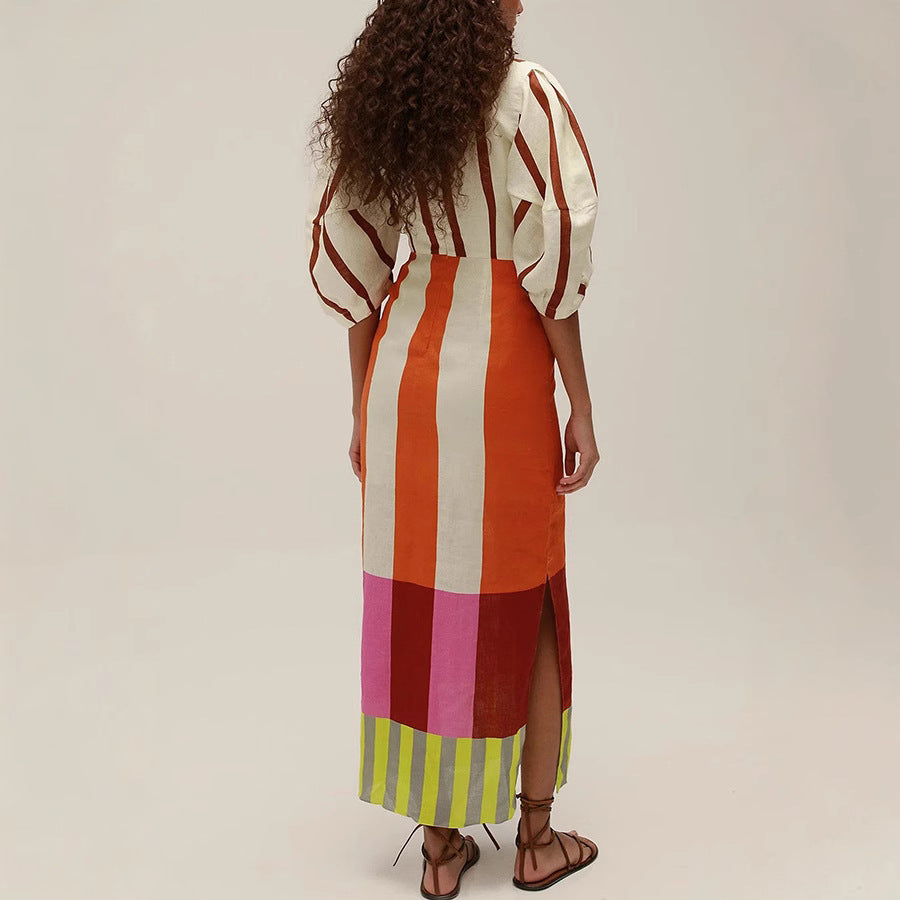 Niulatu 2025 New Positioning Printed Linen Dress INS Leisure Vacation Loose Dress SPCP