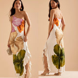 Niulatu Spring And Summer New Slanted Shoulder Positioning Printing Dress INS Leisure Vacation Loose Dress SPCP