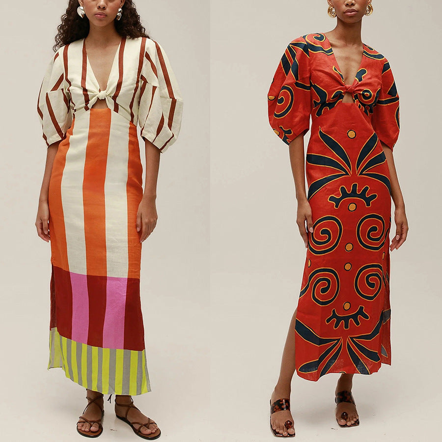 Niulatu 2025 New Positioning Printed Linen Dress INS Leisure Vacation Loose Dress SPCP