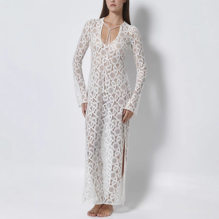 Niulatu 2025 New Long Sleeve Perspective With Dress INS Loose Vacation Opening Dress SPCP