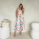 Niulatu 2025 New Printed Suspension Sling Dress INS Casual Loose Vacation Dress SPCP