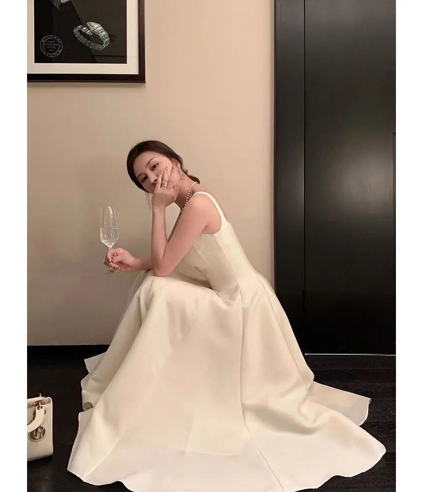 Niulatu Square Neck Plain Midi A-Line Evening Dress HZ1007
