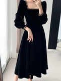 Niulatu Dress Women Long Sleeve Square Neck Elegant Bodycon Patchwork Fashion Evening Dress HZ1007