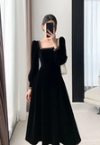 Niulatu Dress Women Long Sleeve Square Neck Elegant Bodycon Patchwork Fashion Evening Dress HZ1007