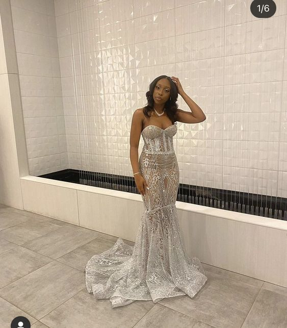 Niulatu Silver Mermaid Evening Dress Silver Prom Dress HZ1007