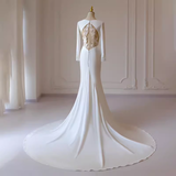 Niulatu Mermaid V Neckline Satin Ivory Long Sleeves Wedding Dresses SD0077