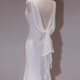 Niulatu Mermaid Spaghetti Straps Sequin White Long Wedding Dresses SD0078