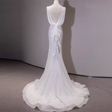 Niulatu Mermaid Spaghetti Straps Sequin White Long Wedding Dresses SD0078