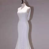 Niulatu Mermaid Spaghetti Straps Sequin White Long Wedding Dresses SD0078