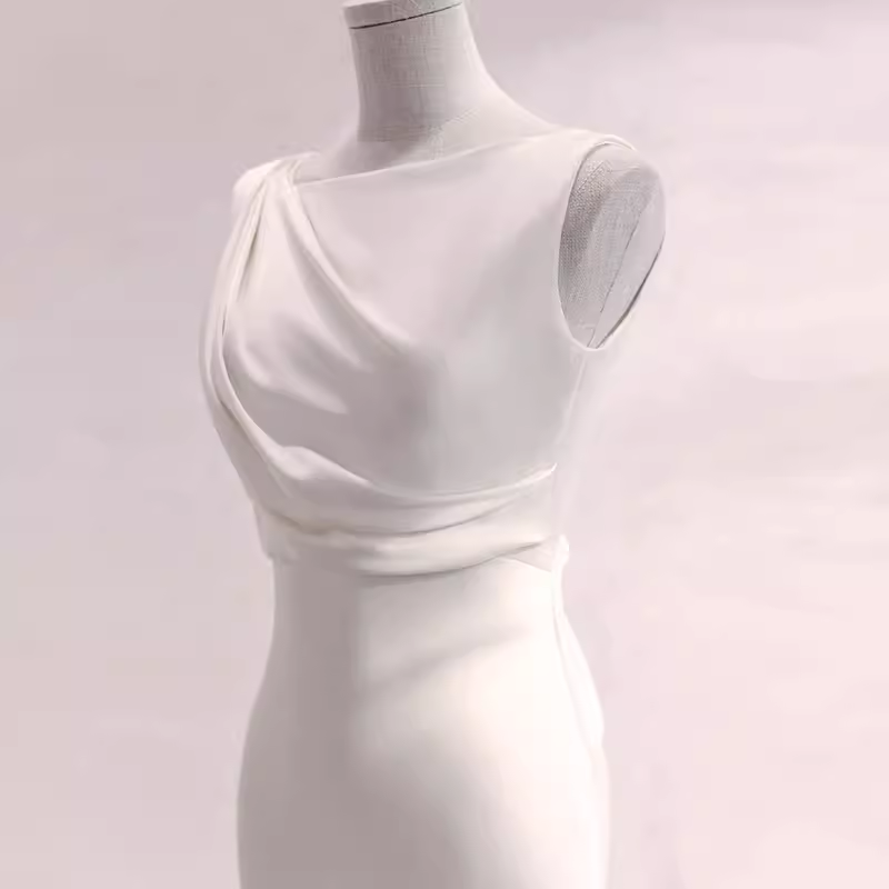 Niulatu Mermaid Satin White Long Wedding Dresses Brides Dress SD0079