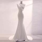 Niulatu Mermaid Satin White Long Wedding Dresses Brides Dress SD0079