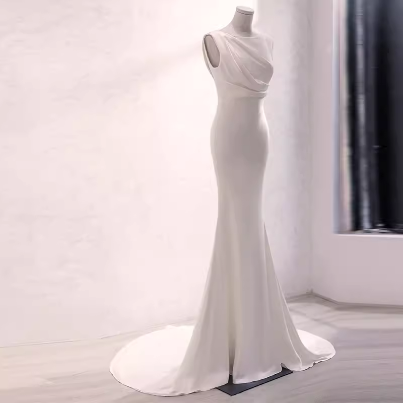 Niulatu Mermaid Satin White Long Wedding Dresses Brides Dress SD0079