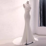 Niulatu Mermaid Satin White Long Wedding Dresses Brides Dress SD0079