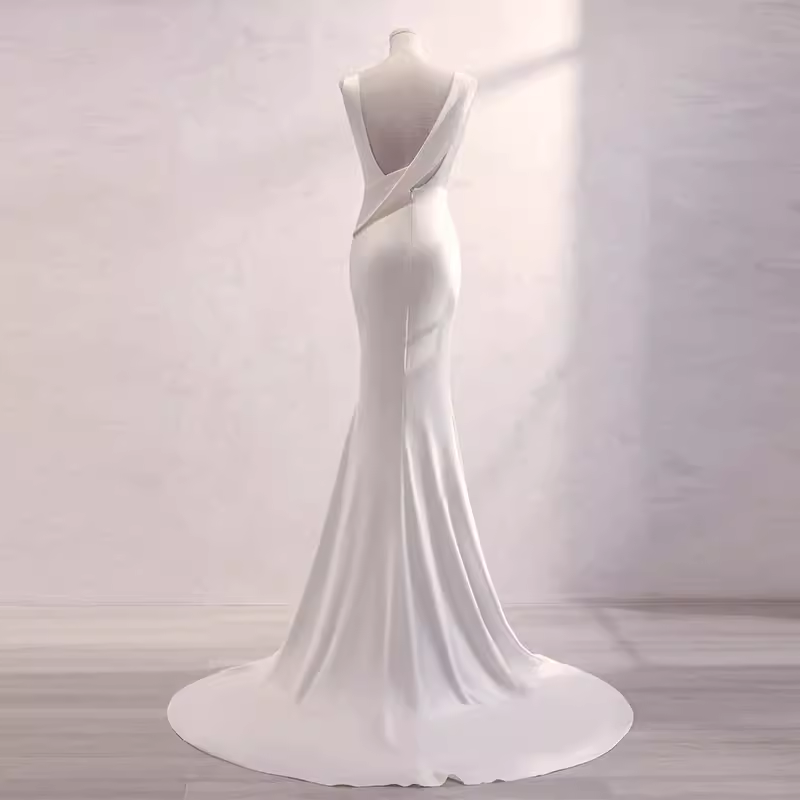 Niulatu Mermaid Satin White Long Wedding Dresses Brides Dress SD0079