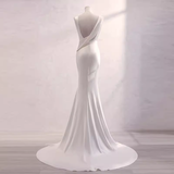 Niulatu Mermaid Satin White Long Wedding Dresses Brides Dress SD0079