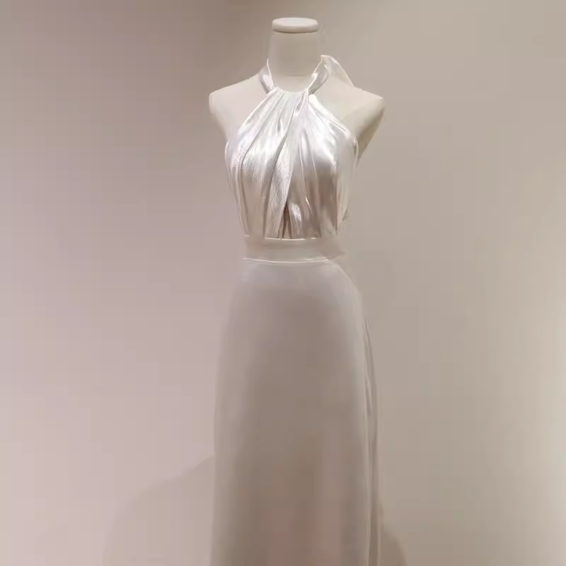 Niulatu Sheath Satin White Long Wedding Dresses Backless Brides Dress SD0080