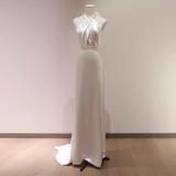 Niulatu Sheath Satin White Long Wedding Dresses Backless Brides Dress SD0080