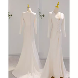 Niulatu Mermaid Long Sleeves V Neckline Satin White Long Wedding Dresses Brides Dress SD0081