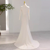 Niulatu Mermaid Long Sleeves V Neckline Satin White Long Wedding Dresses Brides Dress SD0081