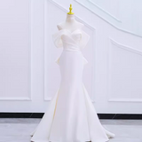 Niulatu Mermaid Off The Shoulder Satin White Long Wedding Dresses Brides Dress SD0082