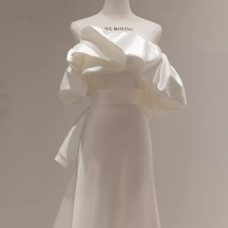 Niulatu Mermaid Off The Shoulder Satin White Long Wedding Dresses Brides Dress SD0083