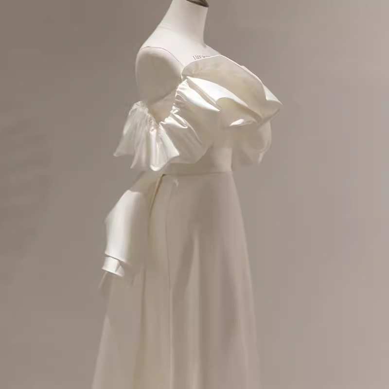 Niulatu Mermaid Off The Shoulder Satin White Long Wedding Dresses Brides Dress SD0083