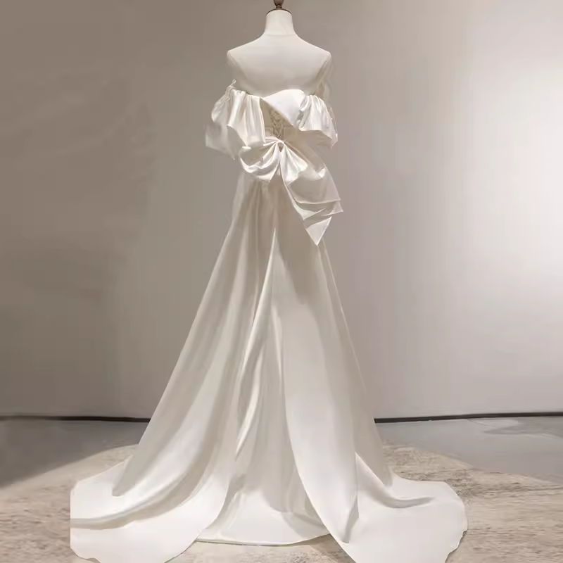 Niulatu Mermaid Off The Shoulder Satin White Long Wedding Dresses Brides Dress SD0083