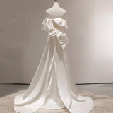 Niulatu Mermaid Off The Shoulder Satin White Long Wedding Dresses Brides Dress SD0083