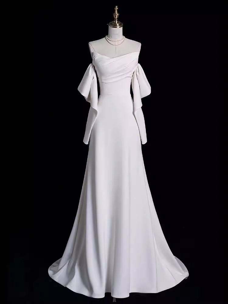 Niulatu Mermaid Off The Shoulder Satin White Long Wedding Dresses Brides Dress SD0084
