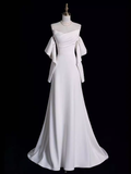 Niulatu Mermaid Off The Shoulder Satin White Long Wedding Dresses Brides Dress SD0084