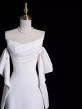 Niulatu Mermaid Off The Shoulder Satin White Long Wedding Dresses Brides Dress SD0084