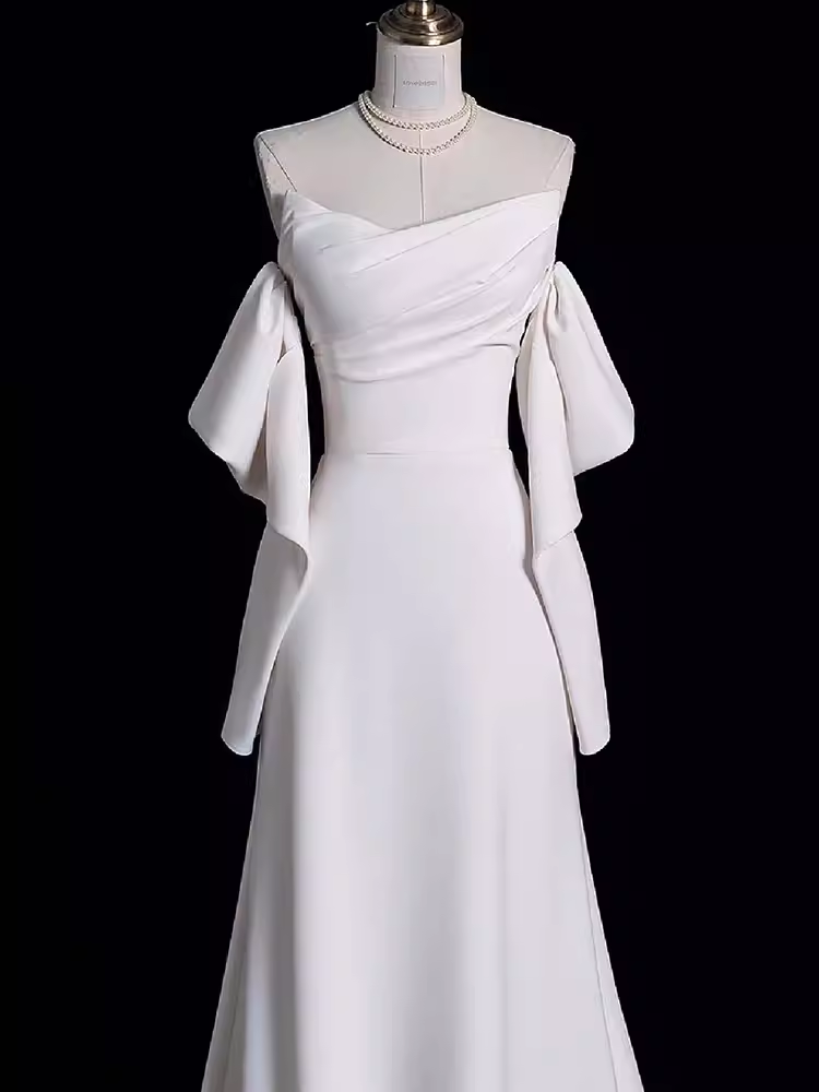 Niulatu Mermaid Off The Shoulder Satin White Long Wedding Dresses Brides Dress SD0084