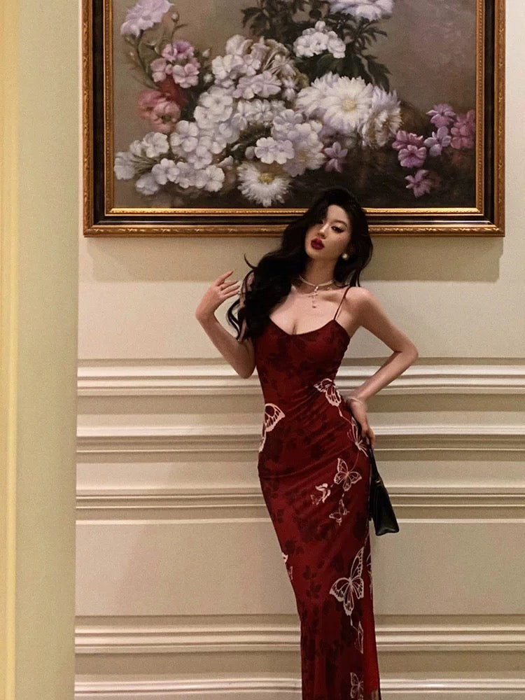 Niulatu French Mermaid Spaghetti Straps Burgundy Prom Dresses Birthday Outfits Evening Gown SD1063