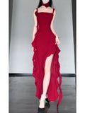 Niulatu High Low Spaghetti Straps Christmas Dress Red Prom Dresses Birthday Outfits SD1168