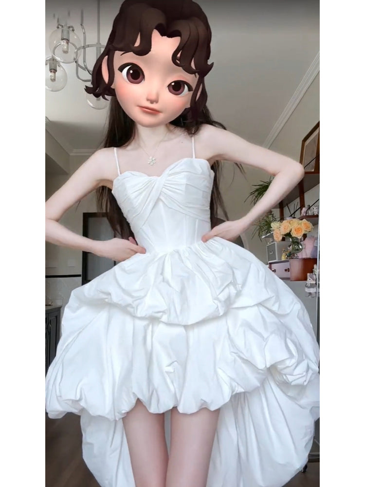 Niulatu High Low Spaghetti Straps White Beach Dress Party Dress Birthday Dresses Birthday Outfits SD1213