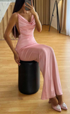 Niulatu Mermaid Spaghetti Straps Pink Long Prom Dresses SD1461