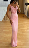 Niulatu Mermaid Spaghetti Straps Pink Long Prom Dresses SD1461