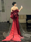 Niulatu Mermaid Off The Shoulder Burgundy Long Party Dress Satin Prom Dresses SD1467
