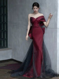 Niulatu Mermaid Off The Shoulder Burgundy Long Party Dress Satin Prom Dresses SD1467