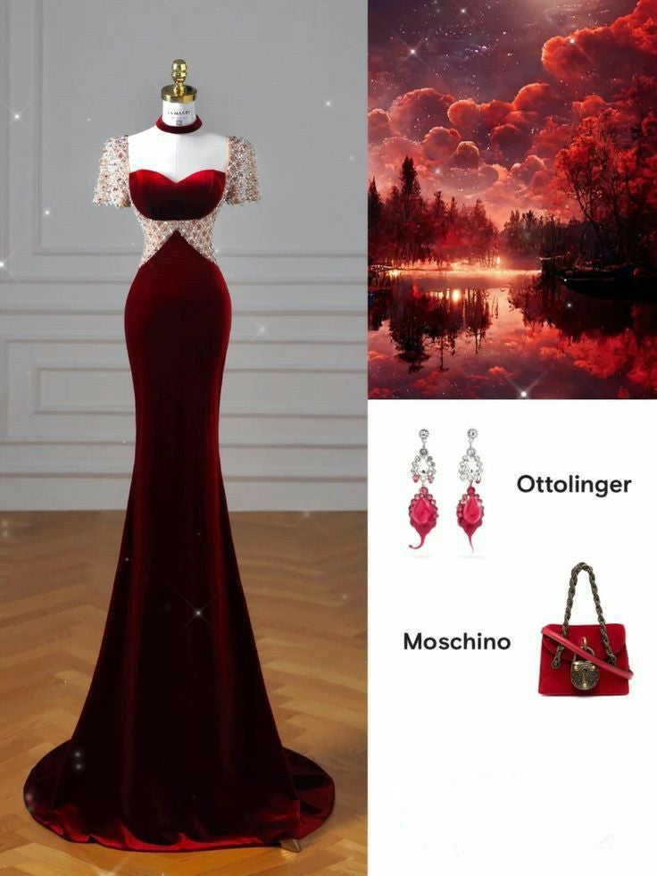 Niulatu Sheath Square Neckline Burgundy Long Evening Gown Prom Dresses SD1478