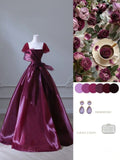 Niulatu Ball Gown Square Neckline Organza Burgundy Long Evening Gown Prom Dresses SD1479