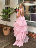 Niulatu A line Halter Chiffon floor-length pink prom dresses SD1480