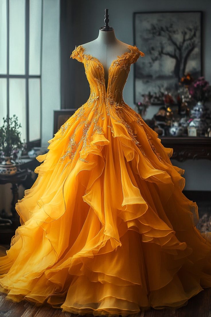 Niulatu Ball Gown Off The Shoulder Yellow Tulle Party Dress Long Prom Dresses Evening Dresses SD1784