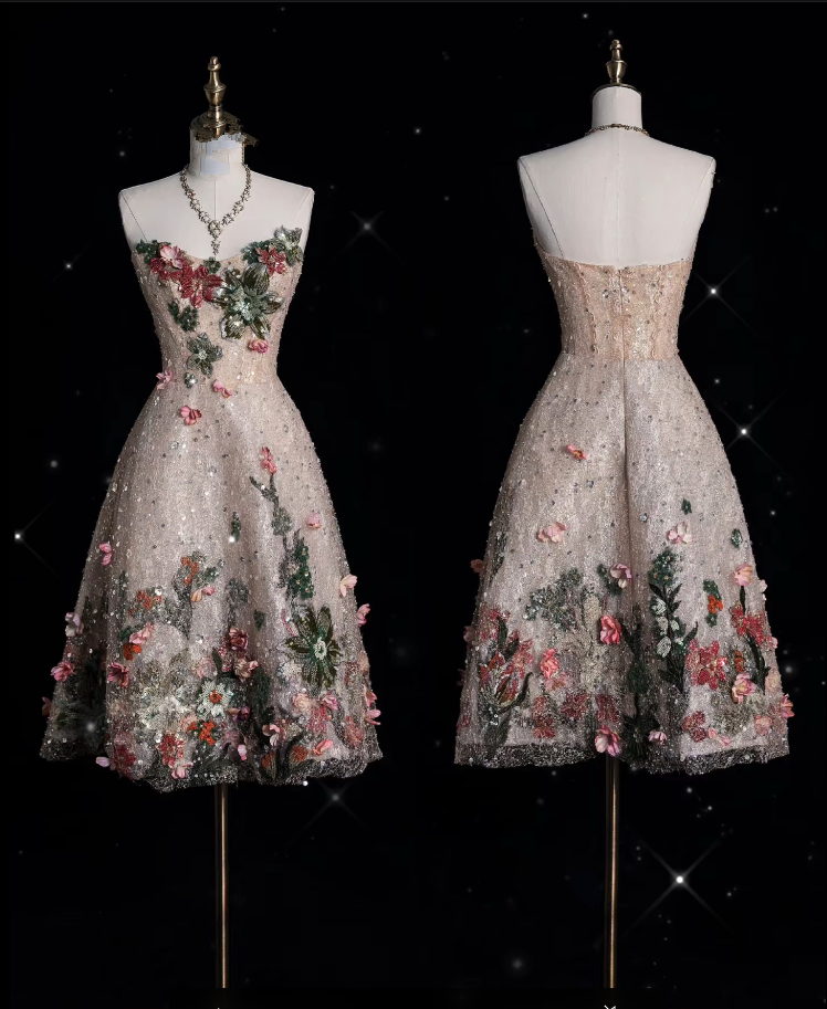 Niulatu A Line Sweetheart Lace Floral Short Evening Dress Prom Dresses SD1846