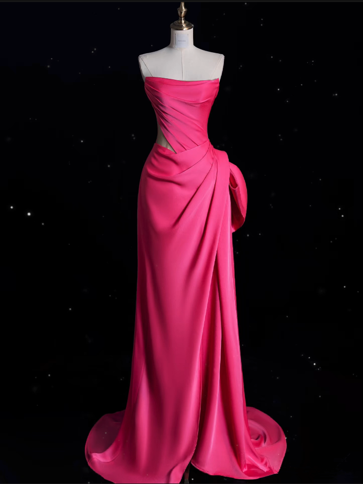 Niulatu Mermaid Strapless Pink Satin Party Dress Long Prom Dress Evening Dresses SD1852