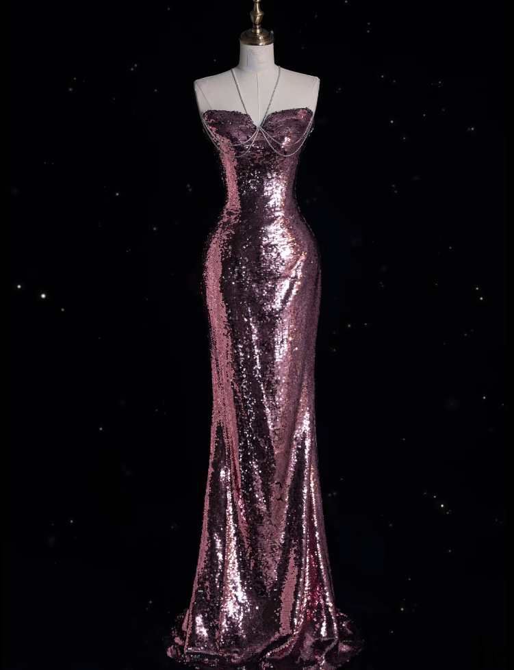Niulatu Mermaid Strapless Sequin Party Dress Long Prom Dress Evening Dresses SD1854