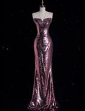Niulatu Mermaid Strapless Sequin Party Dress Long Prom Dress Evening Dresses SD1854