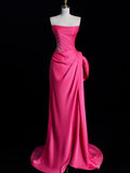 Niulatu Mermaid Strapless Pink Satin Party Dress Long Prom Dress Evening Dresses SD1852