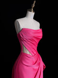 Niulatu Mermaid Strapless Pink Satin Party Dress Long Prom Dress Evening Dresses SD1852