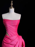 Niulatu Mermaid Strapless Pink Satin Party Dress Long Prom Dress Evening Dresses SD1852